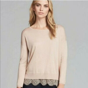 Joie Wool‎ Cashmere Blush Pink Lace Hem Sweater Hilano